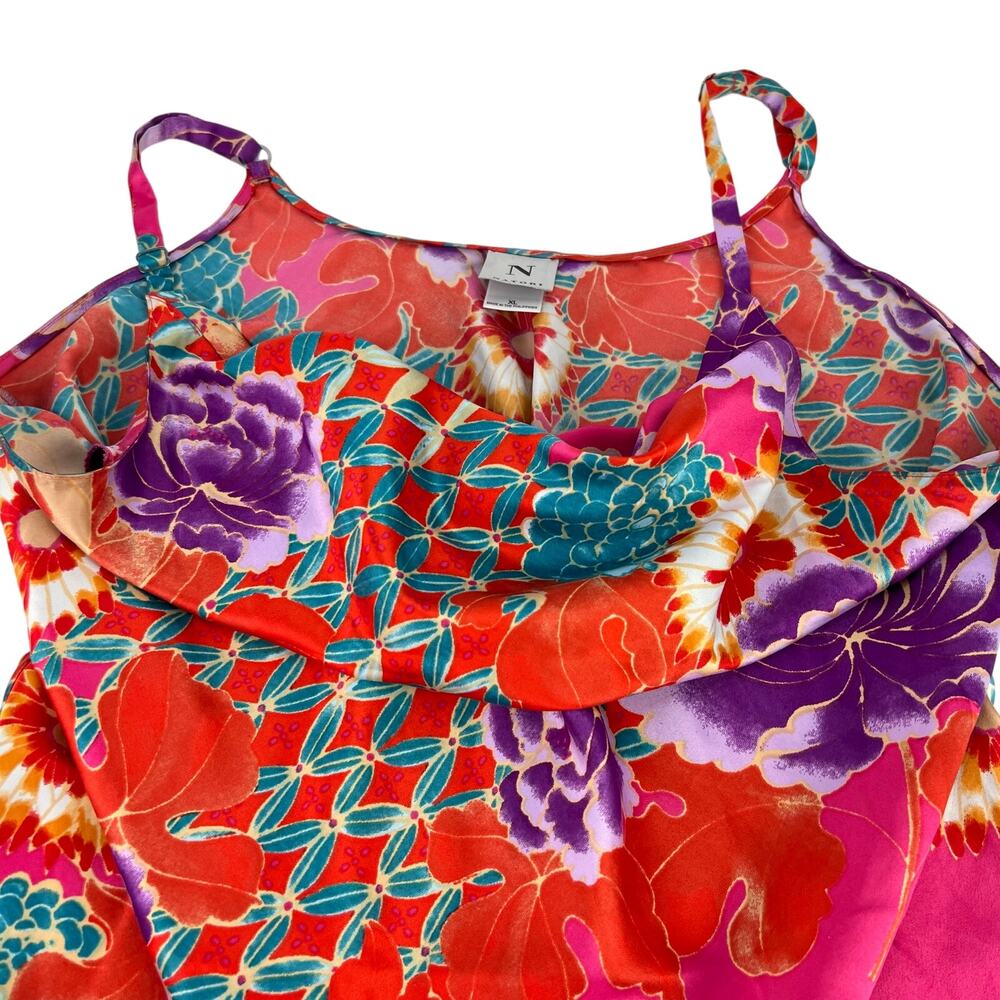 NATORI Geisha Satin Spaghetti Strap FLORAL Printed Slip Mini Luxury Dress XL